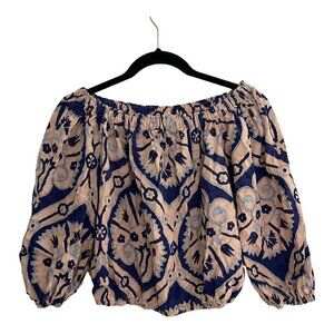Christian Siriano Size S Off Shoulder Boho Linen Blend Crop Top Elastic Waist